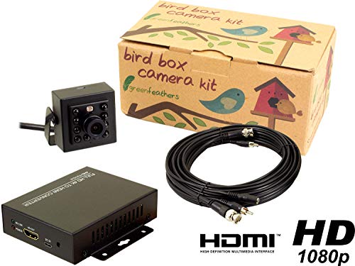 Green Feathers Wildlife 1080p Full HD Kit Wired Bird Box Camera 4-in-1 with IR (Night Vision), Includes Coax to HDMI Full HD Converter and 20m Video Extension Cable - Watch On Your TV