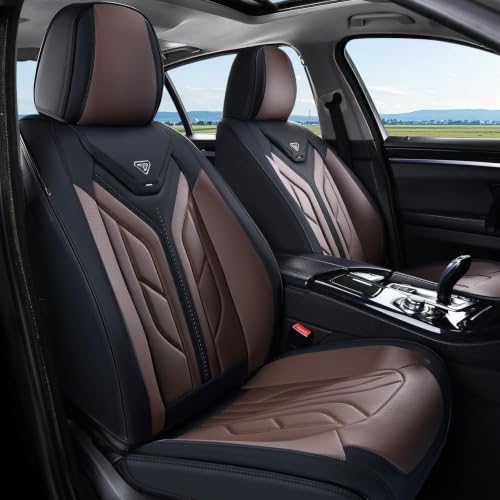 Image of Coverado Seat Covers, Car Seat Covers Front Seats, Leather Seat Covers for Cars, Automotive Seat Covers Car Seat Protector Car Seat Cushion Universal Fit for Most Sedan SUV Pick-up Truck(Black&Coffee)