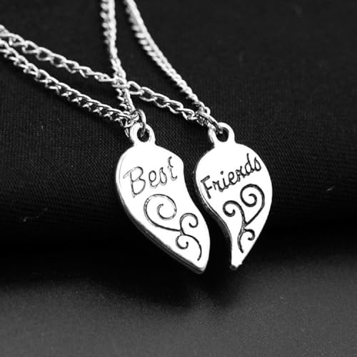 Mnyixsi 2Pcs Sterling Silver Best Friends Necklace, Two Souls One Heart Matching Necklaces for Couples BFF, Love Heart Matching Necklaces for Couples Valentine's Day Gift Jewelry Family3
