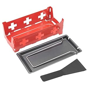 Draagbare Kaarslicht Kaas Raclette, Mini Oven Anti-aanbak Pan Boter Kaas Pan Thuis Keuken Grillen Tool met Houten Handvat(Stalen greepset Rode kookplaat)