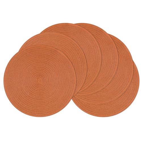Image of SHACOS Round Placemats Set of 6 Washable 15 inch Round Placemat Cotton Polyester Woven Braided Table Place Mats for Dining Table Decor, Dark Orange