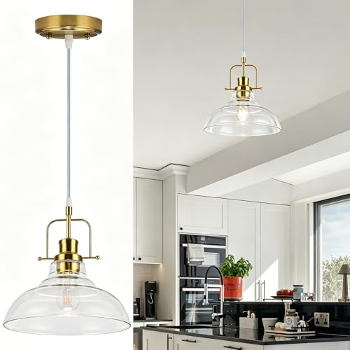WILON Brass Gold Pendant Light Fixture, Modern Kitchen Pendant Lighting Over Island, Industrial...