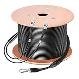 HYX FIBER CABLE-ST to ST Single Mode Fiber Patch Cable,1000ft/300m,ST-ST Outdoor Armored Fiber Optic Cable,Duplex Industrial TPU,Direct Burial 9/125um Optical Jumper with Pulling Eye Kit,OD-5mm,Black