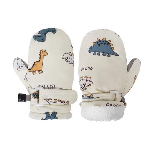 Toddler Mittens Dinosaur Snow Gloves for Toddler Baby girls Lined Fleece Gloves Baby Mittens Kids Winter Snow Gloves White 2-4 Years