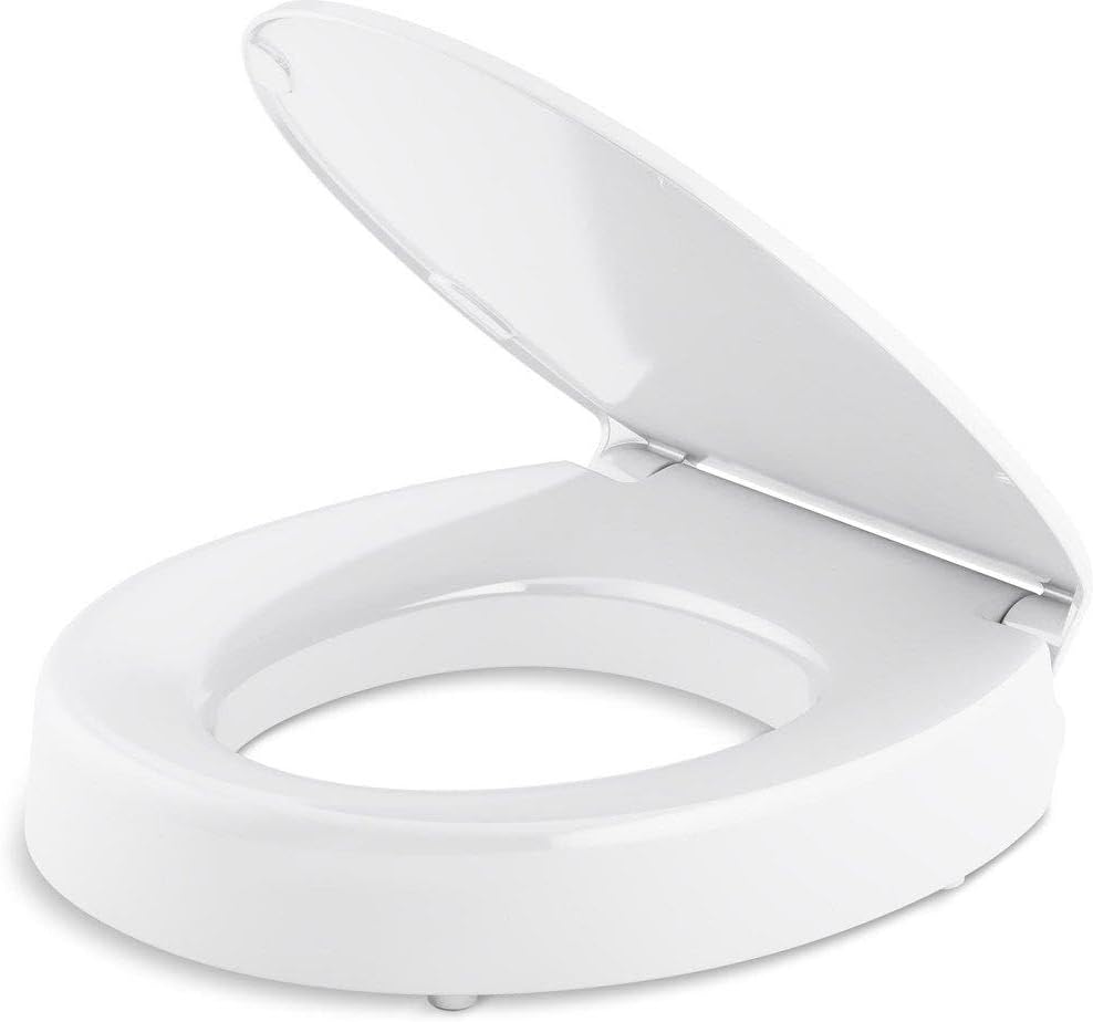 KOHLER 25876-0 Hyten 3" Height, Elevated Soft Close Round Toilet Seat, Contoured Seat with Grip-Tight Bumpers, Quick-Attach Hardware, White image 5