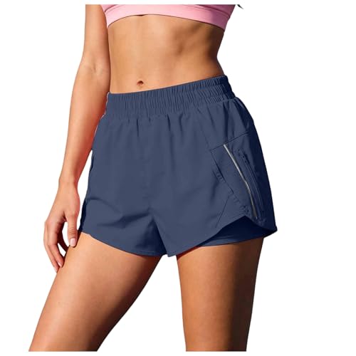 Pantalon Corto Deporte Mujer Short Deportivo Mujer 2 En 1 De Verano para Tenis Fitness Yoga Running con Bolsillo Culturismo Cintura Alta Shorts De Gimnasio con Forro Bolsillos