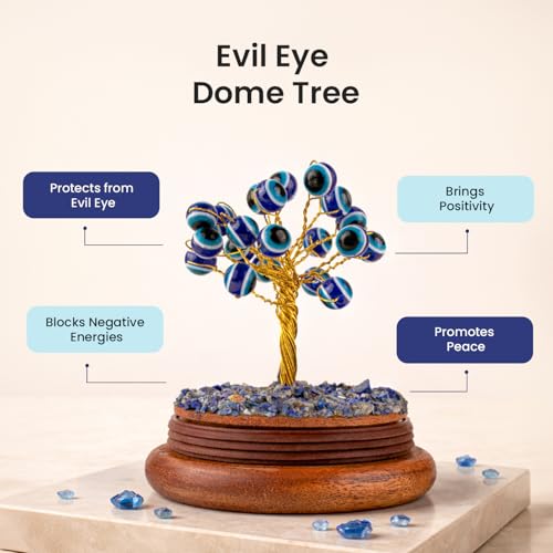 Image of Astrotalk Evil Eye Crystal Dome Tree | Protects from Negative Energy | Feng Shui Items For Good Luck | Home Decor For Living Room & Bedroom | Housewarming Gifts | Aesthetic Home Decor Items,7 Cm