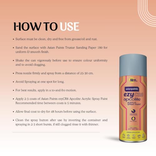 Image of Asian Paints ezyCR8 Apcolite Spray Paint with Acrylic Quick Drying Clear Matte Finish Multi-Purpose Multi-Surface DIY Aerosol Can for Car Bike Home Metal Wood Furniture Walls and Art Craft (1Pc,400ml)