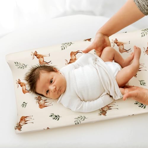 Image of GRSSDER Stretch Ultra Soft Jersey Knit Changing Pad Cover Set 2 Pack, Change Table Pad Covers Fit 32 inch /34 inch x 16 inch Pads Safe and Snug, Stylish Elk Animals Pattern