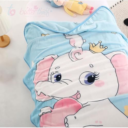 Image of Butterthief Cartoon Print Baby Blanket - Lightweight Soft Baby Wrapper Blanket for Newborns, Infants & Toddlers (0-5 Years) | Multipurpose Cozy Baby Blanket for Crib, Stroller & Travel (Baby Elephant)