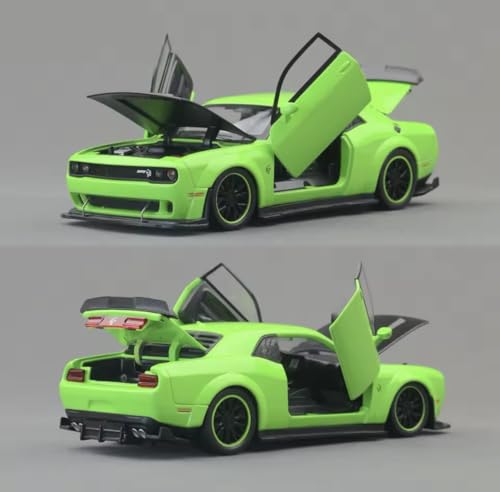 Image of Die-Cast Car Model 1:32 Scale Challenger SRT| Alloy Metal Car with Openable Doors, Hood & Trunk | LED Headlight & Taillight with Sound | Pull Back Toy for Kids & Collectors (Green)