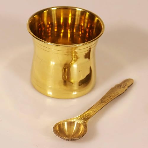 Image of Putrika Traditional Handcrafted Brass panchapatra Set | udarni | Snake Spoon panchpathiram panchapalli for Pooja|Worship - Panchamurt Set - Small