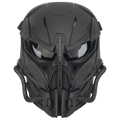 Taktische Airsoft Maske, Smoked Lens Full Face Skull Painball Schutzmaske für Cs Wargame Halloween Cosplay Kostüm Party Schwarz Cover