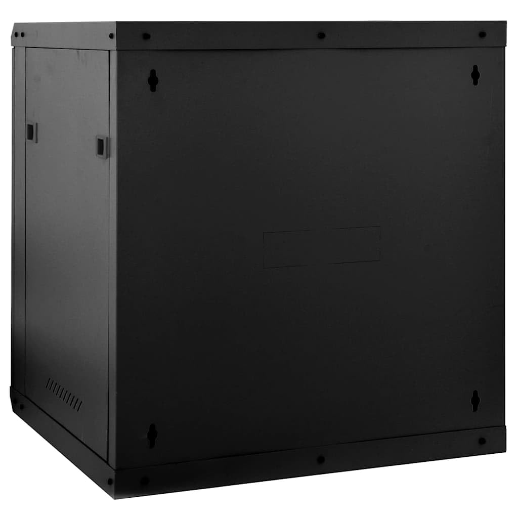Armadietto di rete, 60 x 45 x 65 cm, nero, alloggiamento da parete, server, armadietto dati, in acciaio, con porta in vetro per componenti di rete