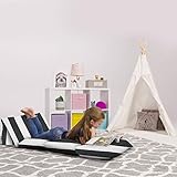 Posh Nap Mat Kids Floor Pillow Cover - Premium Cushion and Lounger Covers for Pillows (Queen Pillows NOT Included) - Gifts for Teenage Girls, Queen Pillow Size, Canvas - Stripes Gray and White