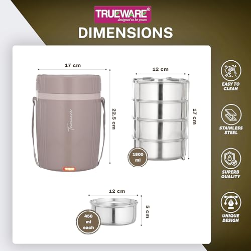 Image of Tureware Electric 4 PU Insulated 4 Stainless Steel Container 450 ML Each Thermoware Electric Lunch Box