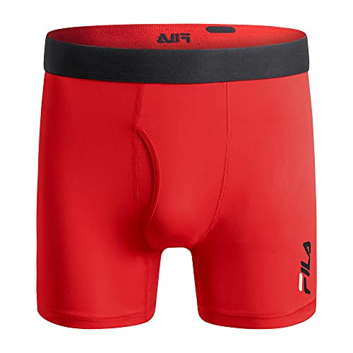 Fila Men's 6" Boxer Briefs Fly Front, 90% Polyester 10% Spandex, 4-Pack4