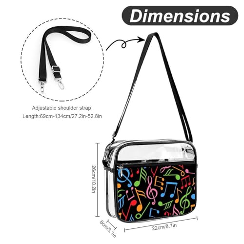 Music Notes Large Crossbody Bag Clear Stadium Bag Anti-Theft Side Shoulder Bags Messenger Bag with 2 Compartments2