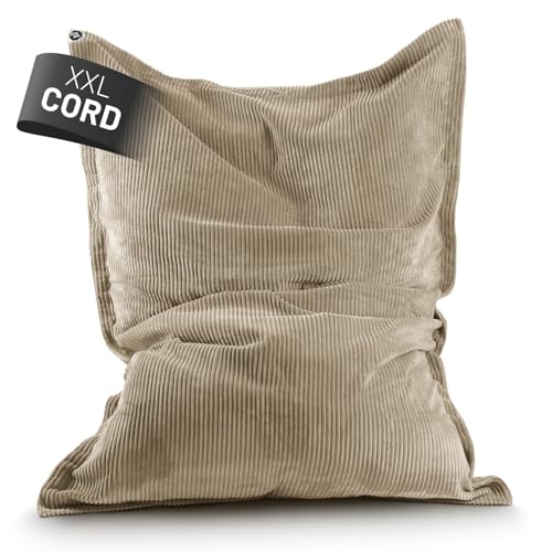 Lumaland Sitzsack Classic XXL Cord | Riesen Sitzsack XXL mit Softer Rippenstruktur &ndash; ideal zu Cord Sofa & Sessel Indoor Bean Bag f&uuml;r Wohnzimmer, Schlafzimmer & Co. - 380 L, 140 x 180 cm