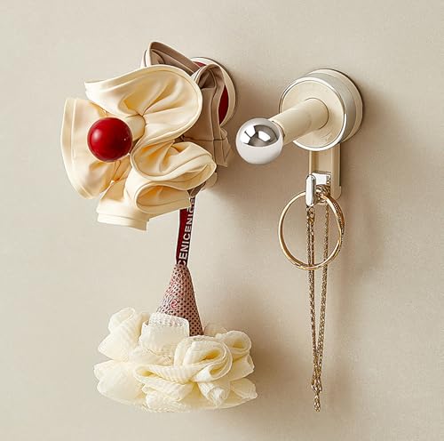 Image of House of Quirk Wall Suction Hook, Adjustable Heavy-Duty Suction Cup Hook for Bathroom & Shower, No Drilling Waterproof Wall Hook for Towels, Robes & Accessories (Cream)