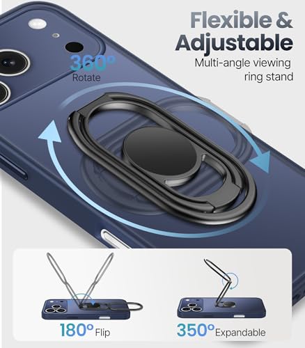 Image of Shields Up for iPhone 17 Pro Max Case with Stand, Phone Case Clear with Double Ring Holder [Adjustable & Foldable] Shockproof Protective Matte Cover for iPhone 17 Pro Max 6.9 inch - Frosted Blue