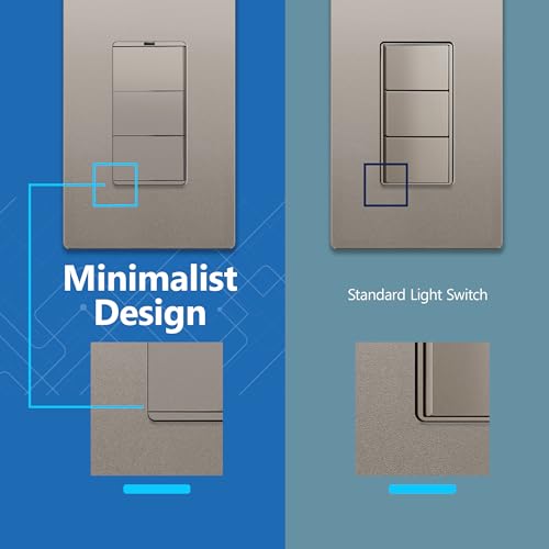 Image of LIDER Lighted Triple Switch with Screwless Wall Plate, Combination Frameless Decorator Switch with Locator Light, Ground Terminal Single Pole, 15A 120V, UL Listed, Thermoplastic, Matte Nickel, 2-Pack