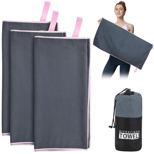 3 Pack Microfiber Gym Towels 40x80cm Quick Dry Sports Towels for Workout Travel Camping Yoga Beach & Swimming Lightweight Ultra Absorbent & Compact Sweat Towels Dark Gray