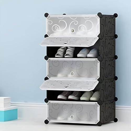 5 Shelf DIY Box Organizer Multi-Purpose Plastic Shoe Rack for Home with Door for Entryway, Chappal Slipper Sandals Shoe Stand with Metal Door Frame