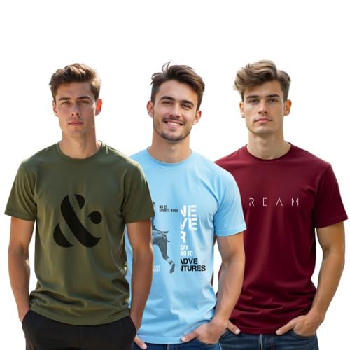 NOBERO Men's Graphic Printed Regular Fit Cotton T-Shirt (Pack of ...