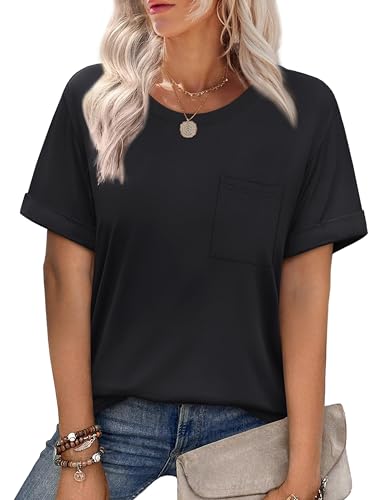 XIEERDUO Summer Tops for Women 2025 Vacation Plus Size Shirts Comfy Black T Shirts L