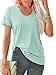 WIHOLL Tshirts Shirts for Women Short Sleeve Summer V Neck Tops Basic Business Casual Loose Fit Dressy Aqua S