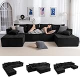 MAXYOYO Modular Sectional Sofa Couch, U Shaped Modern Cloud Couch with 2 Ottomans, Sofa in A Box, Tufted 6-Seat Boneless Sleeper Chair for Living Room, No Assembly Required, Black