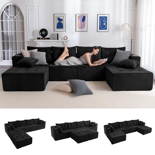 MAXYOYO Modular Sectional Sofa Couch, U Shaped Modern Cloud Couch with 2 Ottomans, Sofa in A Box,...