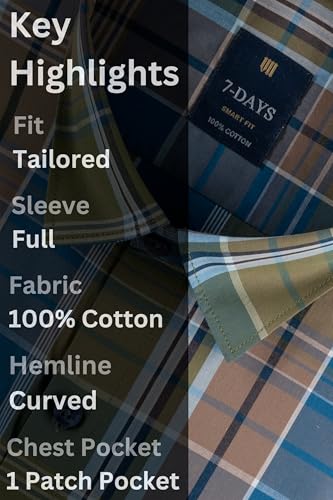 Image of 7-DAYS Men's Premium Check Shirt - 100% Cotton, Tailored Fit (Between Slim & Regular), Full Sleeve, with Pocket - Smart Office & Casual Look
