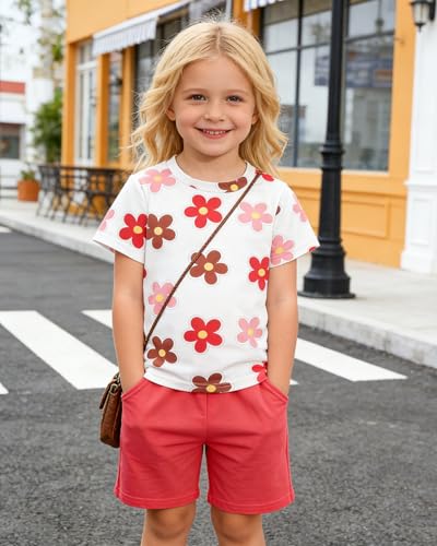 Image of OLMRJKD Kid Toddler Girl Clothes Summer Short Sleeve Figure Graphic Tee Shirt + Shorts Summer Outfits Set