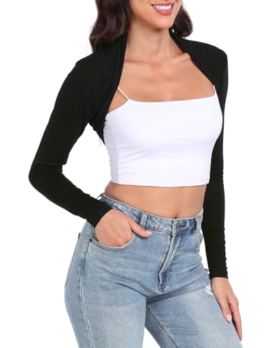 HDE Open Front Shrugs for Women Long Sleeve Bolero Cropped Cardigan Sweater S-4X3