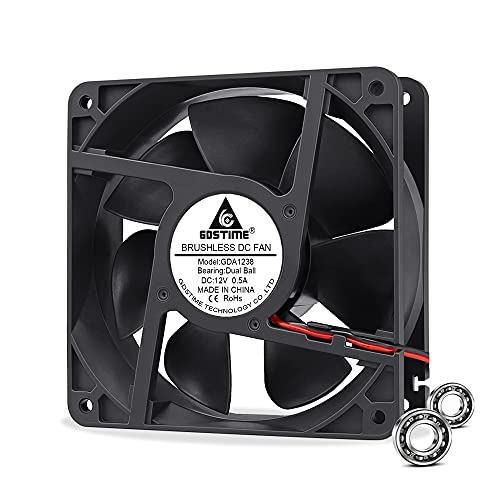 GDSTIME 12V Computer Fan 120mm x 120mm x 38mm 12V 2 pin Dual Ball 12CM Industrial Cooling Fan 12038 3000 RPM 125.1 CFM High Airflow For Fridge PSU Workstation Server Cooling Ventilation Replacement
