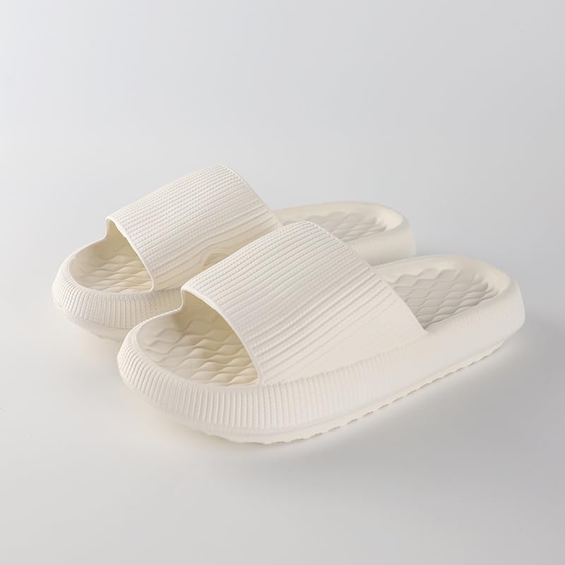 Pillow Slippers for Women and Men Non Slip Quick Drying Shower Slides Bathroom Sandals ，Ultra Cushion ，Thick Sole（Size：44-45，White） 012