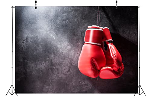 BELECO 7x5ft Fabric Red Boxing Gloves Backdrop Boxer Backdrop Dark Black Wall Boxing Sport Gym Photo Background Boxing Party Decorations Retirement Party Birthday Photoshoot Studio Props Wallpaper by BELECO - Image 4