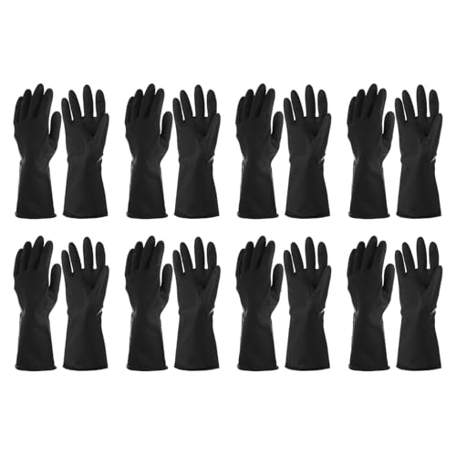 Sourcing Map Chemical Resistant Latex Industrial Gloves, Anti-Slip Protective Safety Work Gloves for Cleaning, Dish Washing, Resist Acid Alkali, Large, Black, Pair of 8