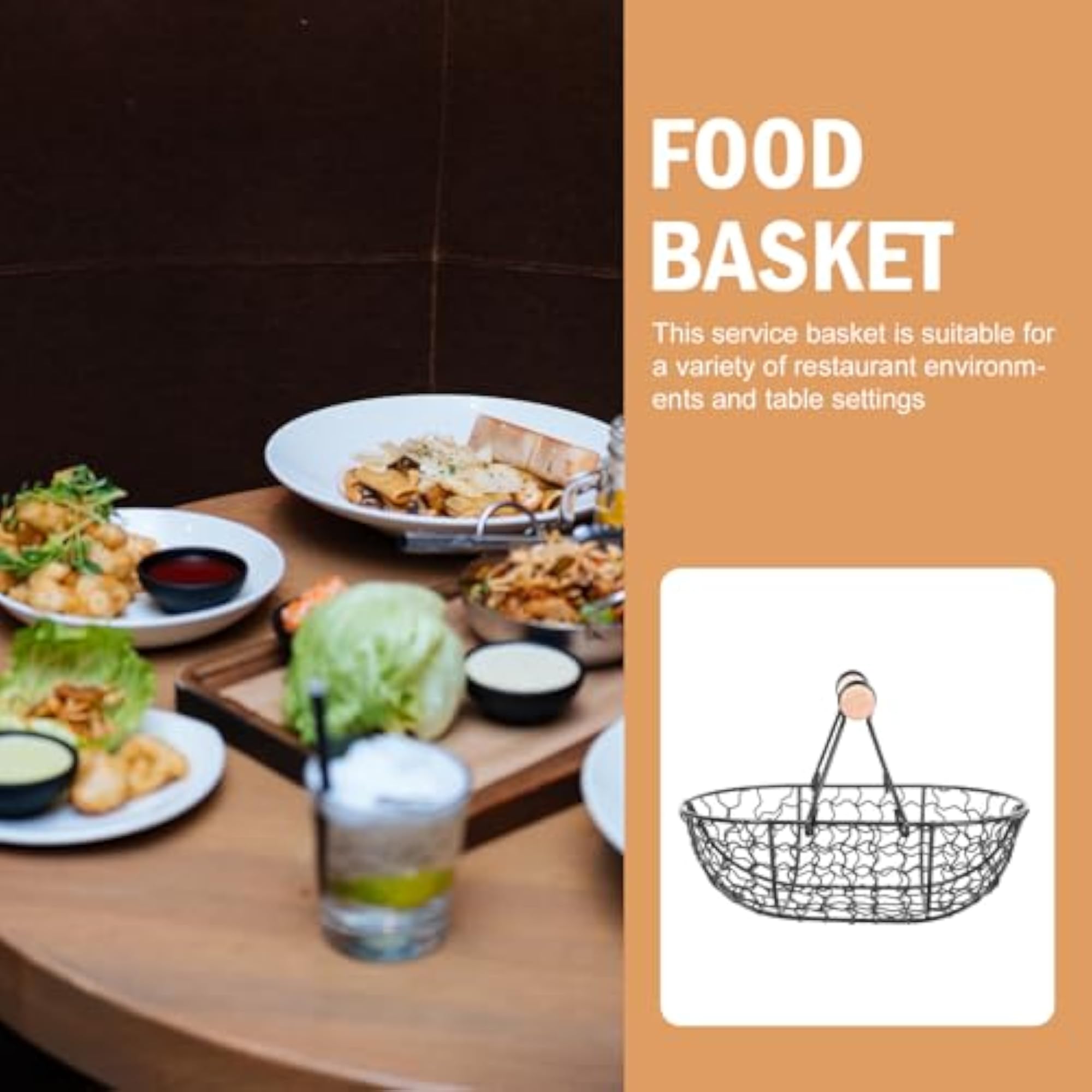Oval Black Iron Fruit Storage Basket with Wood Handle