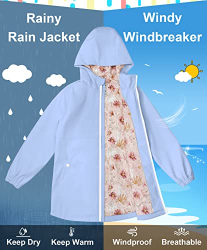 Maoo Garden Girls Rain Jackets Kids Waterproof Raincoat Lightweight Floral Lining Spring Windbreaker 2112 Purple 11-12Y #TOP3