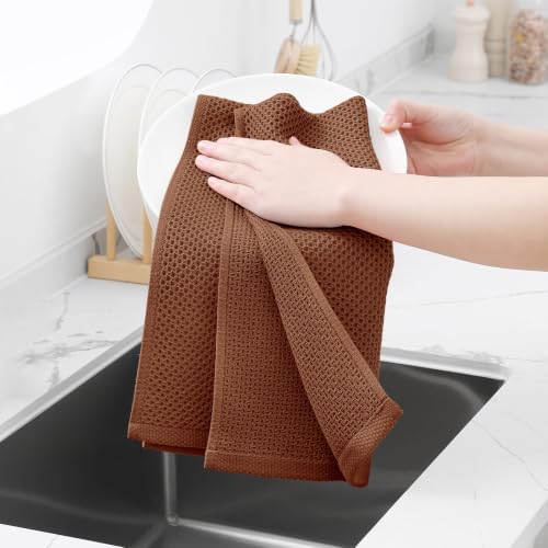 Image of Homaxy 100% Cotton Waffle Weave Kitchen Dish Towels 6-Pack, Caramel | 13 x 28 Inches, Ultra Soft Absorbent Dish Towels, Quick Drying Cleaning Towels