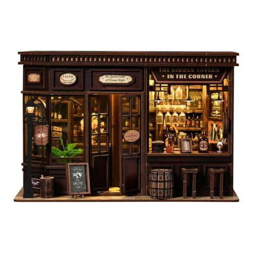 NEXTIPS The Hidden Tavern DIY Book Nook Kit - 3D Miniature Bar with LED Lights, Eternal Night Wine Cellar Decor for Bookshelf