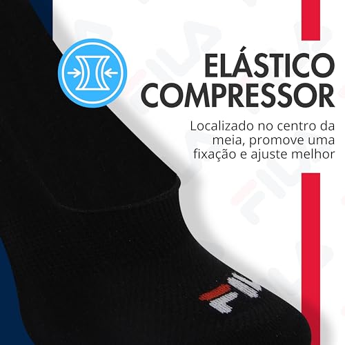 FILA Kit 6 Pares Meia Sapatilha Invisível Borda de Silicone Interna Faixa Tensora Sola Atoalhada Adu