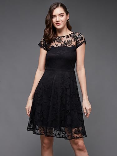 Image of Miss Chase Women's Round Neck Sleeveless Polyester Ruffled Knee- Length Dress