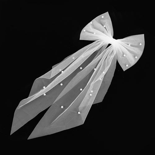 1 Pc White Hair Bow Short Veils for Brides Large Pearl Bow Hair Pins Wedding Veil with Barrette Bachelorette Party Accessories First Communion Veil Wedding Decoration Gift for Brides Women