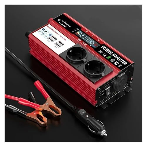 Inversor Corriente 1500 W 2000 W Transformador CC 12 V A CA 220 V 230 V con 4 Puertos USB Toma Corriente La UE con Pantalla LED Autocaravana Teléfono Coche Convertidor(12V 220V 2000W)