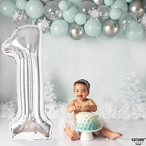 Image of Katchon, 40 Inch Silver Number 1 Balloons For 1st Birthday Decorations