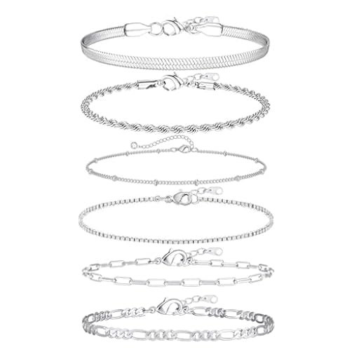 JEYORZY 6 Pcs Pulsera Mujer Acero Inoxidable, Pulseras Cadena de Pulsera Ajustable Apilables Pulseras de Plata, Cadena para Mujer | Ya disponible en tu tienda friki favorita! En mundofriki.es!